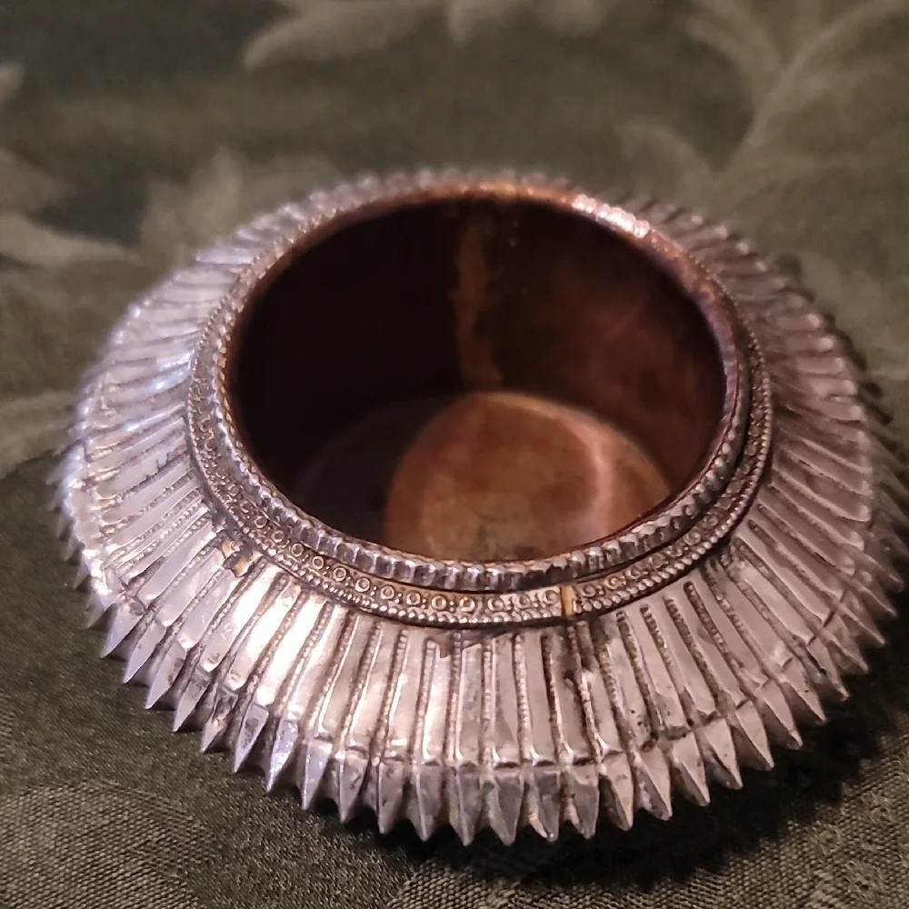 Vintage Mixed Metal Sunburst Trinket Dish Copper Silver Tone Small Bowl